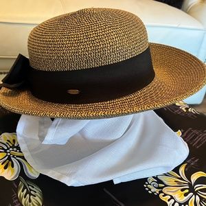 SCALA-Woman’s Sun Hat-Beige/Black straw weaving